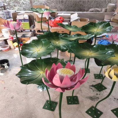 小区园林池塘摆放彩绘不锈钢荷花荷叶 荷花雕塑作品表格简介图集