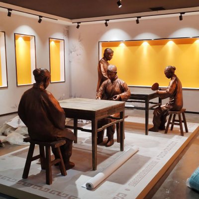 博物馆景观展厅玻璃钢仿铜情景小品人物雕塑 