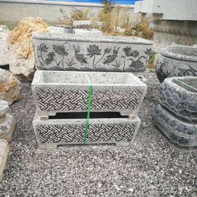 青石石雕长方形景观老石槽雕塑 