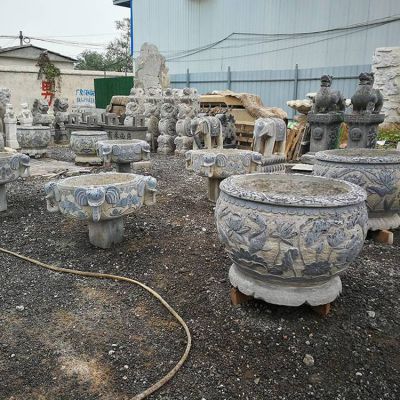 仿古做旧庭院摆件养鱼种花水缸雕塑 水缸雕塑石雕厂家铜雕荷花