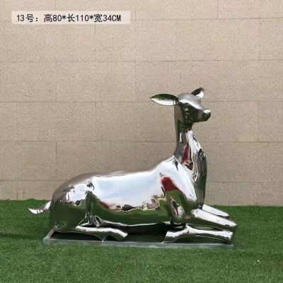 镜面户外不锈钢抽象动物景观梅花鹿雕塑 