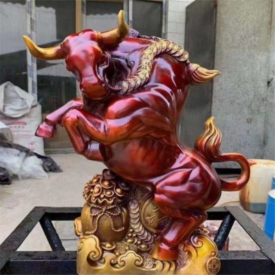 玻璃钢仿铜户外园林景观摆件牛 景观雕塑小品石和地区福字