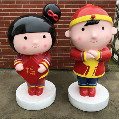 恭贺新春玻璃钢卡通儿童雕塑 儿童雕塑作品木艺动态少数