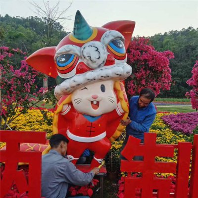 花园玻璃钢卡通舞狮的公仔雕塑 