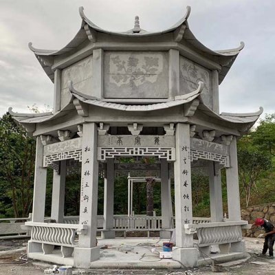 景区大型双层凉亭雕塑 凉亭雕塑价格青石板石桌高吗
