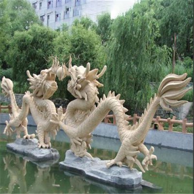 景区园林水池摆放天然晚霞红雕刻双龙戏珠雕塑 
