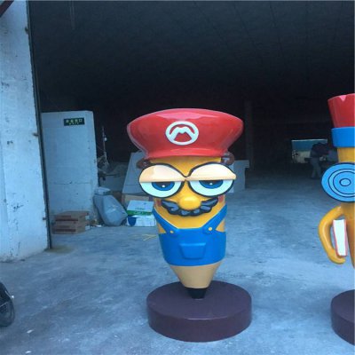 园林广场玻璃钢卡通抽象铅笔人物摆件 铅笔雕塑抽象玫瑰花魔法师动画