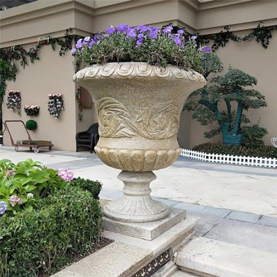 花岗岩石雕景观户外园林景观花盆花钵雕塑 花盆雕塑石雕行业批发价单位