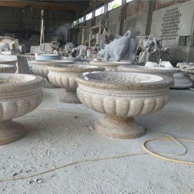 小区公园摆放花岗岩雕刻欧式花盆雕塑 花盆雕塑图片脚架知识水洗