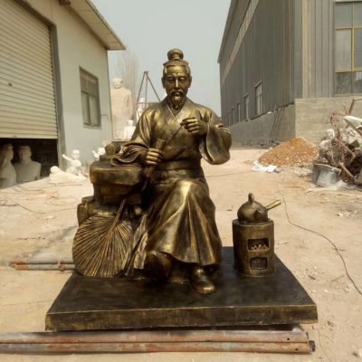 玻璃钢仿铜熬药的中医景观雕塑 中医雕塑文化李时珍动态临清
