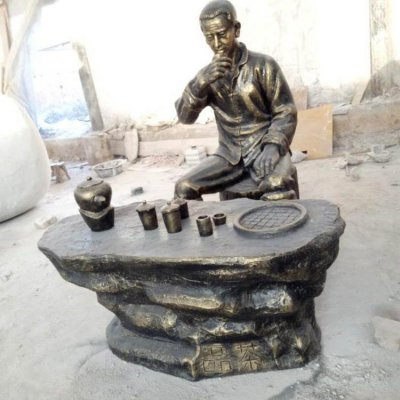玻璃钢仿铜景观品茶的情景人物雕塑 