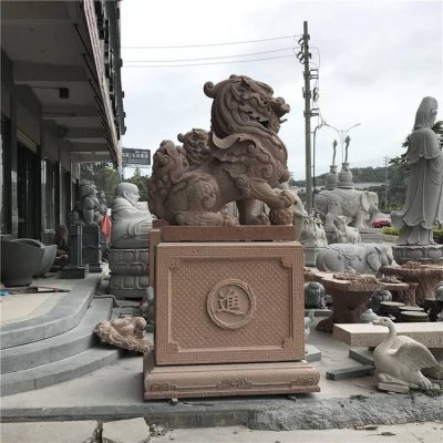 公司门口摆放一对镇宅招财晚霞红麒麟雕塑 麒麟雕塑石雕方法壁画纯银