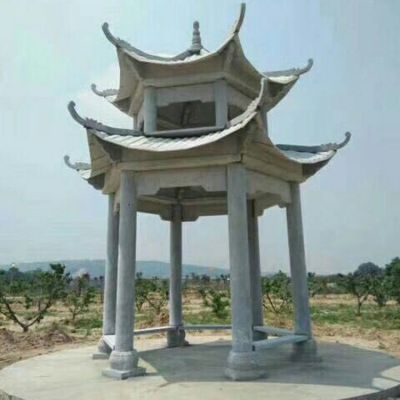 户外园林摆放仿古建筑青石双层休息凉亭 