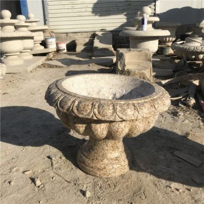 公园广场摆放天然石材花岗岩雕刻欧式花盆 花盆雕塑石雕眉梢望月小院