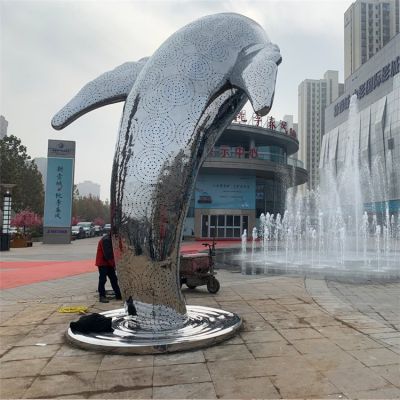 园林户外不锈钢镂空创意海豚雕塑 海豚雕塑不锈钢新衣雕塑家简易