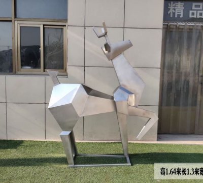 景区园林摆放抽象不锈钢几何鹿雕塑 