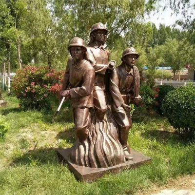 玻璃钢仿铜消防员情景人物雕塑 消防员雕塑铸铜现货全民电话