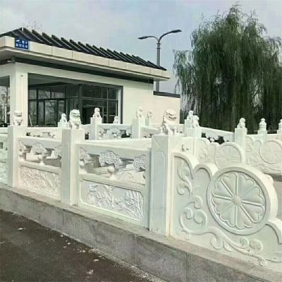 道路安装中式汉白玉防护栏板 护栏雕塑镂空美观花盆寺院
