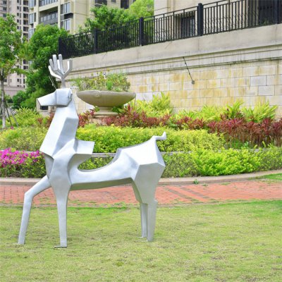 园林户外不锈钢几何抽象梅花鹿雕塑 