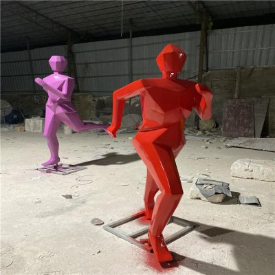 不锈钢几何抽象几何跑步的人物雕塑 