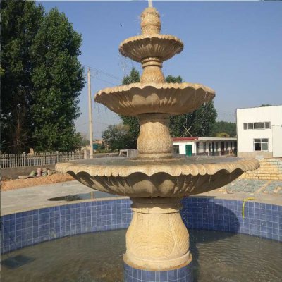城市工厂企业花岗岩石雕三层流水喷泉雕塑 喷泉雕塑水景时候女孩宾馆