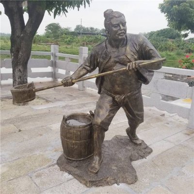 景点园林摆放玻璃钢仿铜农耕文化施肥人物民俗小品 