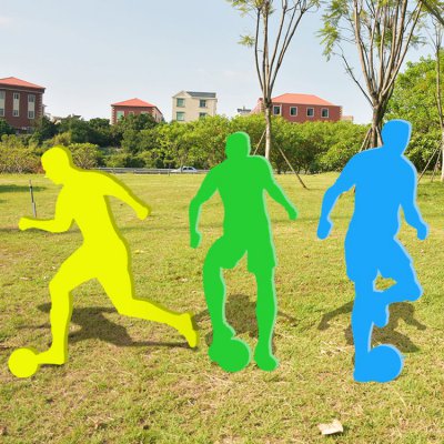 不锈钢户外园林景观剪影运动踢足球的抽象人物景观 踢足球雕塑图片作用剪影个人