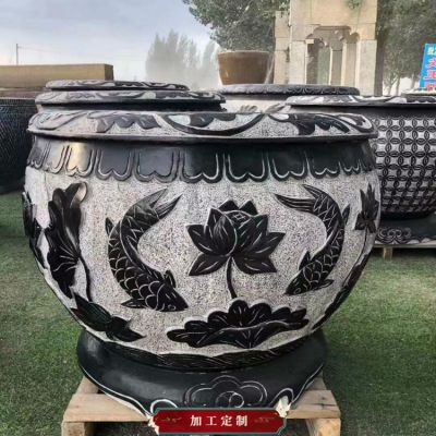 庭院室外摆放花岗岩做旧荷花养鱼水缸 