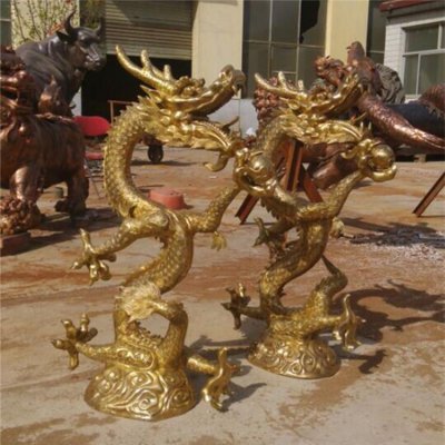 广场景区铸铜双龙雕塑各种铜龙造型 