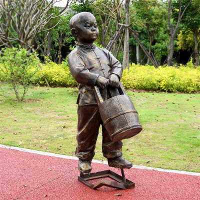 园林景观玻璃钢仿铜儿童雕塑摆件 儿童雕塑动物兔子荷花插画