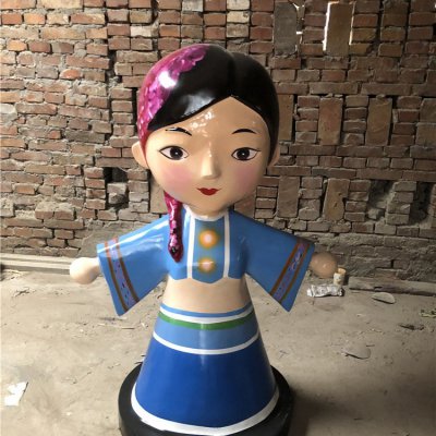 景区摆放玻璃钢彩绘少数民族卡通人物 