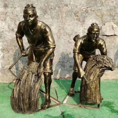 景点摆放玻璃钢仿铜农耕文化割麦景观小品 农耕雕塑文化制造民俗款式