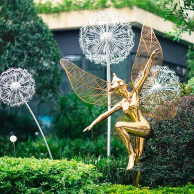 园林草丛景观不锈钢花仙子雕塑 景观雕塑电话苔藓精良海豚