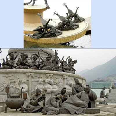 旅游景点摆放大型古代帝王听乐器主题人物雕塑 