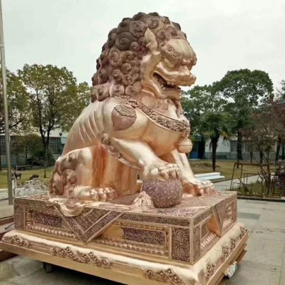园林景观户外大型企业工厂玻璃钢铸铜狮子景观 