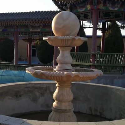 别墅园林水池摆放晚霞红二层流水水钵雕塑 水钵雕塑庭院高清花盆过程