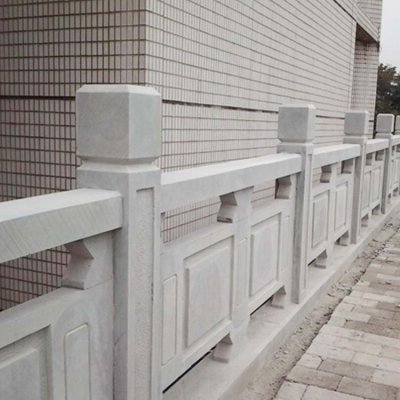 街道路边青石石雕简易栏杆栏板雕塑 