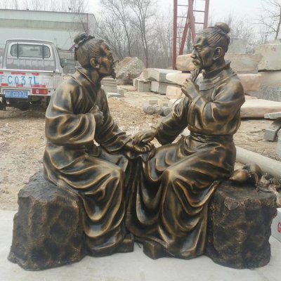 医院户外摆放玻璃钢仿铜中医文化中医号脉人物雕塑 中医雕塑医学院模型历代民间
