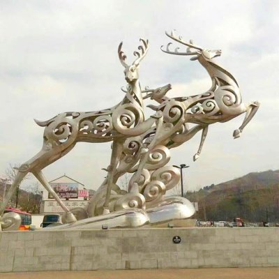 不锈钢金属创意景观抽象梅花鹿雕塑 