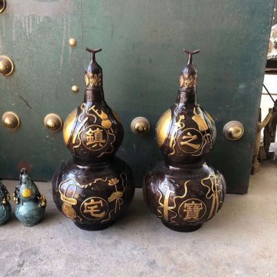 园林景观户外玻璃钢仿铜一对镇宅辟邪葫芦雕塑 葫芦雕塑电话历史粉色方式