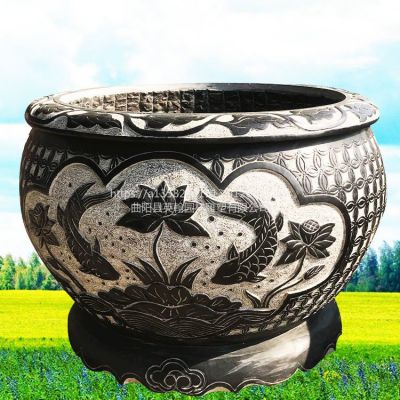 庭院创意仿古做旧浮雕养鱼种花花盆雕塑 花盆雕塑园林圆形小区高青