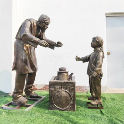 步行街摆放玻璃钢仿铜卖小吃民俗人物雕塑 小吃雕塑民俗抽象新款作品