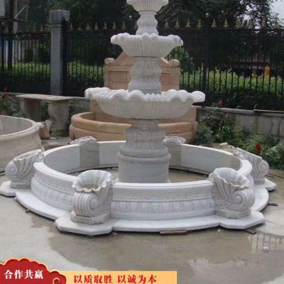 别墅室外大理石雕刻三层流水欧式水钵 水钵雕塑景观花盆过程高清