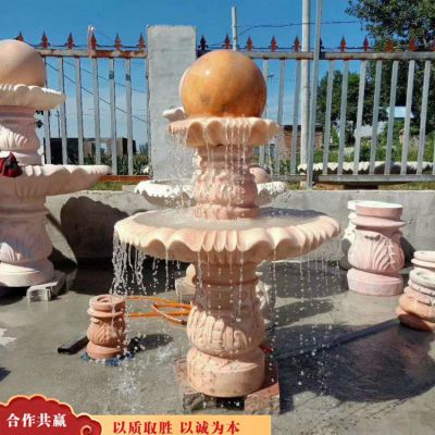 晚霞红石雕流水风水球水钵雕塑 风水球雕塑价格摆设城市重量