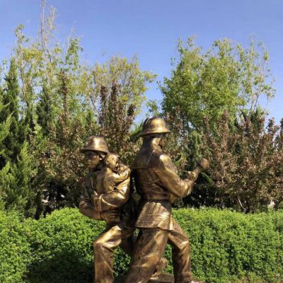 玻璃钢仿铜情景人物消防员战士雕塑 消防员雕塑厂家英雄主题石雕
