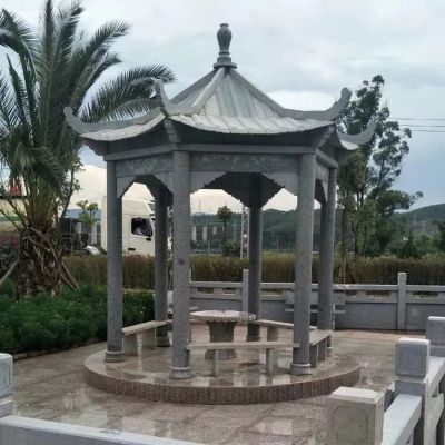 公园户外摆放花岗岩雕刻六角中式凉亭 