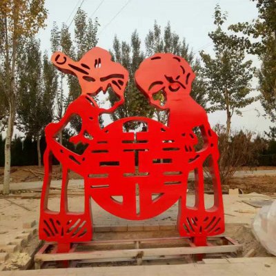 公园户外不锈钢剪影喜字人物景观雕塑 