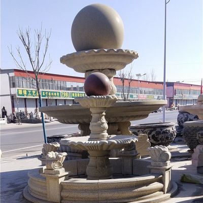 别墅花园摆放黄岗岩二层欧式水钵 水钵雕塑花岗岩系统龙创做法