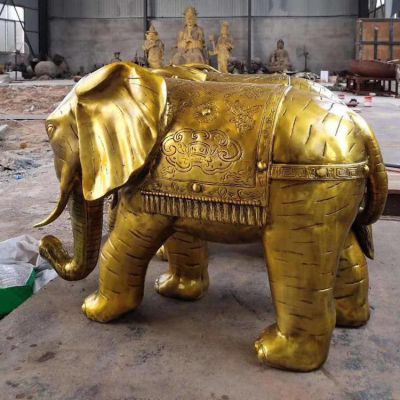 玻璃钢仿铜大型招财动物大象雕塑 