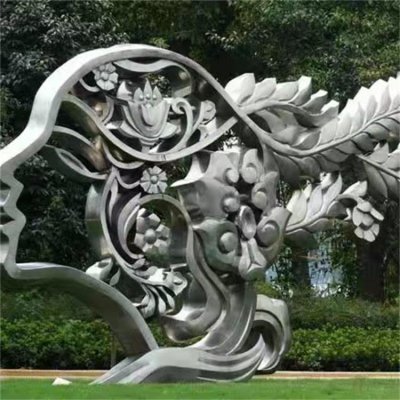 抽象女性人物景观不锈钢雕刻花纹镂空景观雕塑 